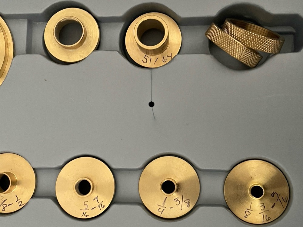 Brass Router Bushing Set - 10 Pc in Plastic Storage Box