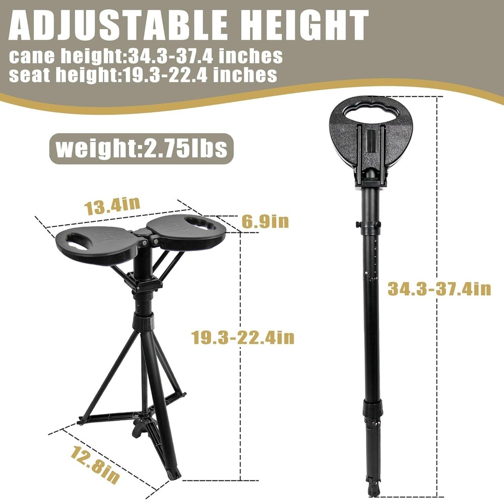 Comfortable Folding Cane with Chair - Adjustable Height & 440lbs Load Capacity