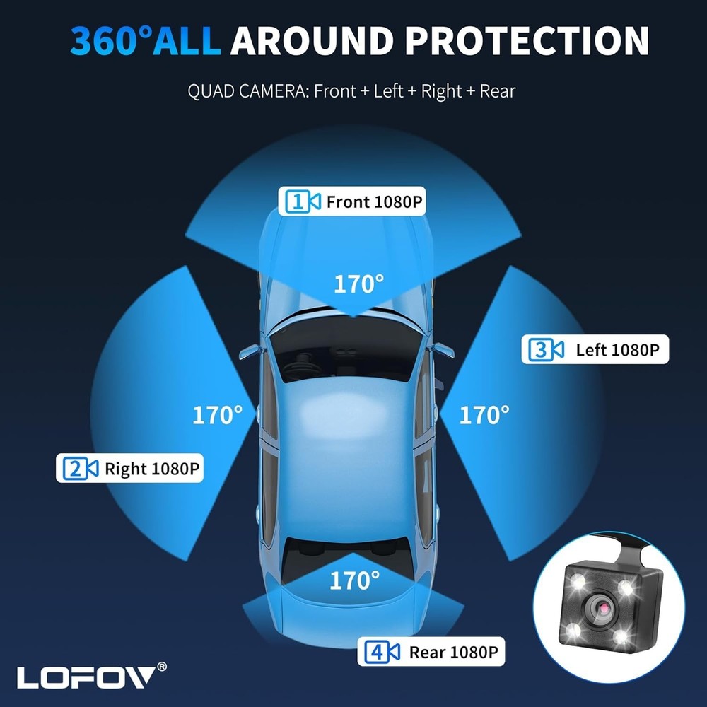 All-Around Dash Cam with Voice Control & Comprehensive Coverage - 64GB Included