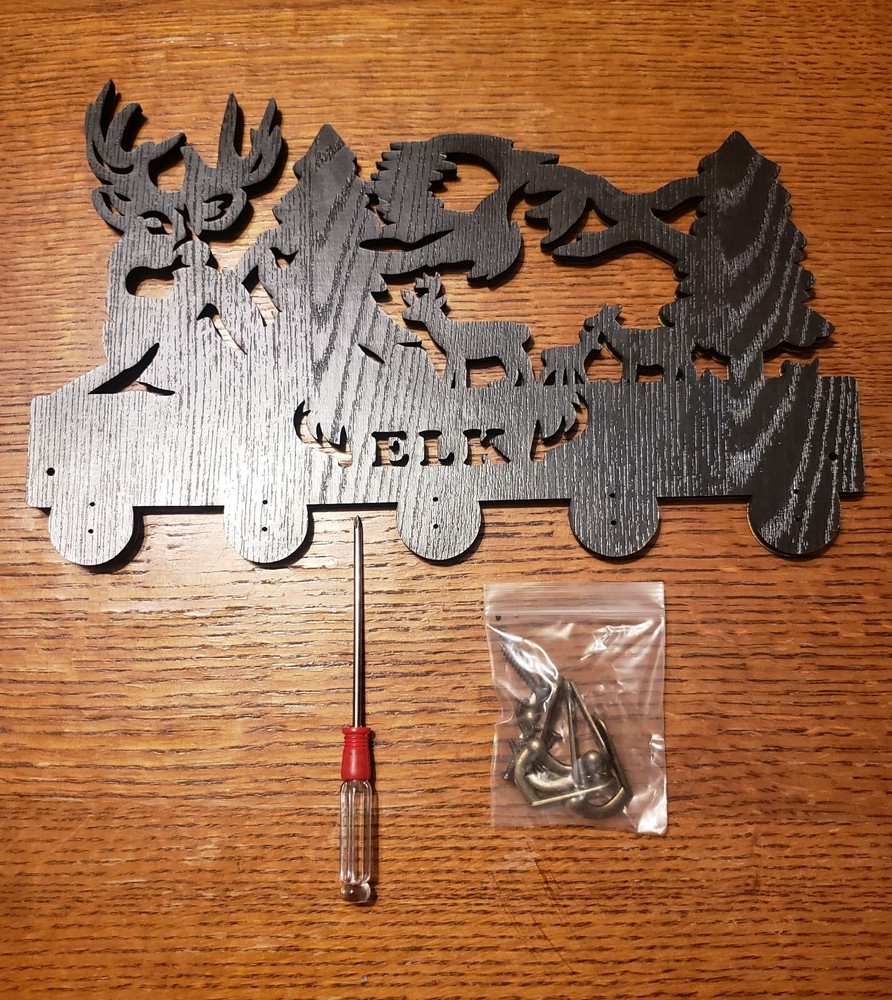 Elk Key Hook Holder Mount Wooden Black