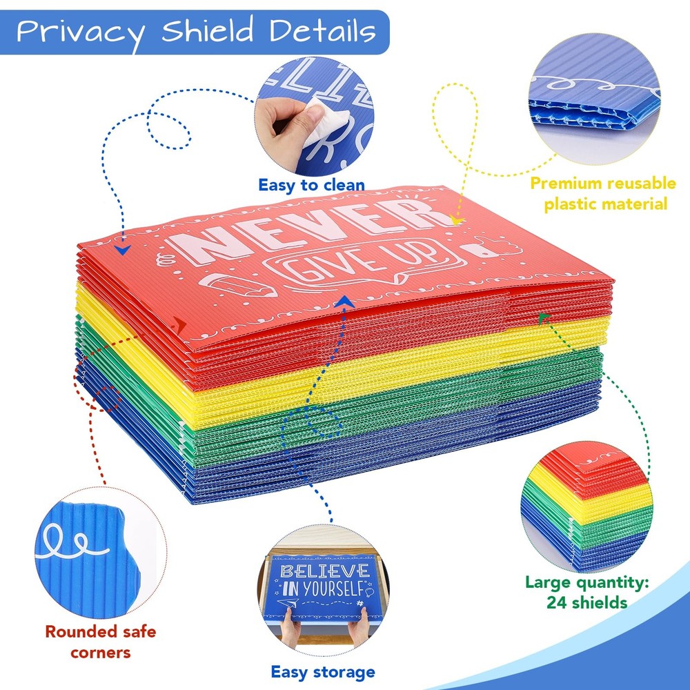 24Pack Privacy Folders Students Waterproof Plastic Study Carrel Divider Shield