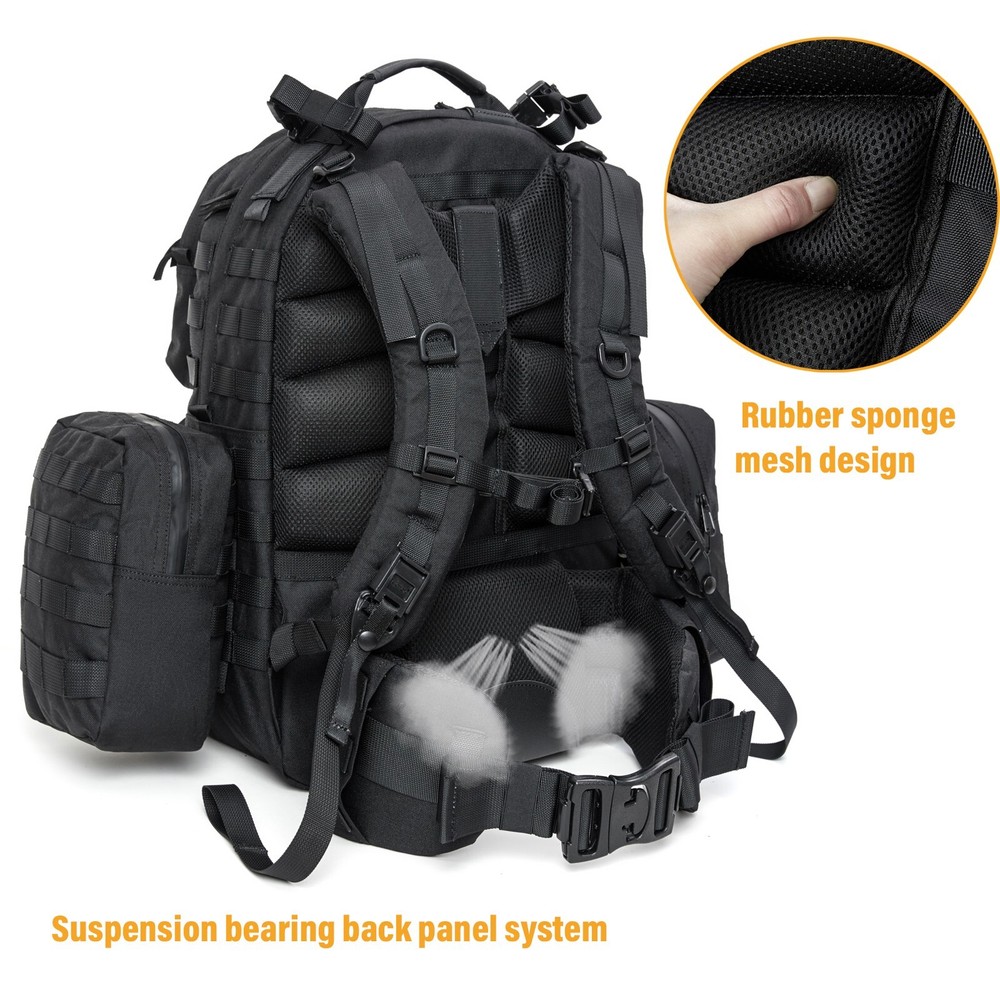 MOLLE Medium Rucksack Black Tactical 50L Internal Frame Pack w/ Pouches & Belt