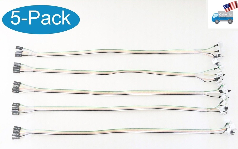 5-Pack: 18" ON/OFF Reset/POWER/HDD Switch LED Cables fo Motherboard Momentary PC