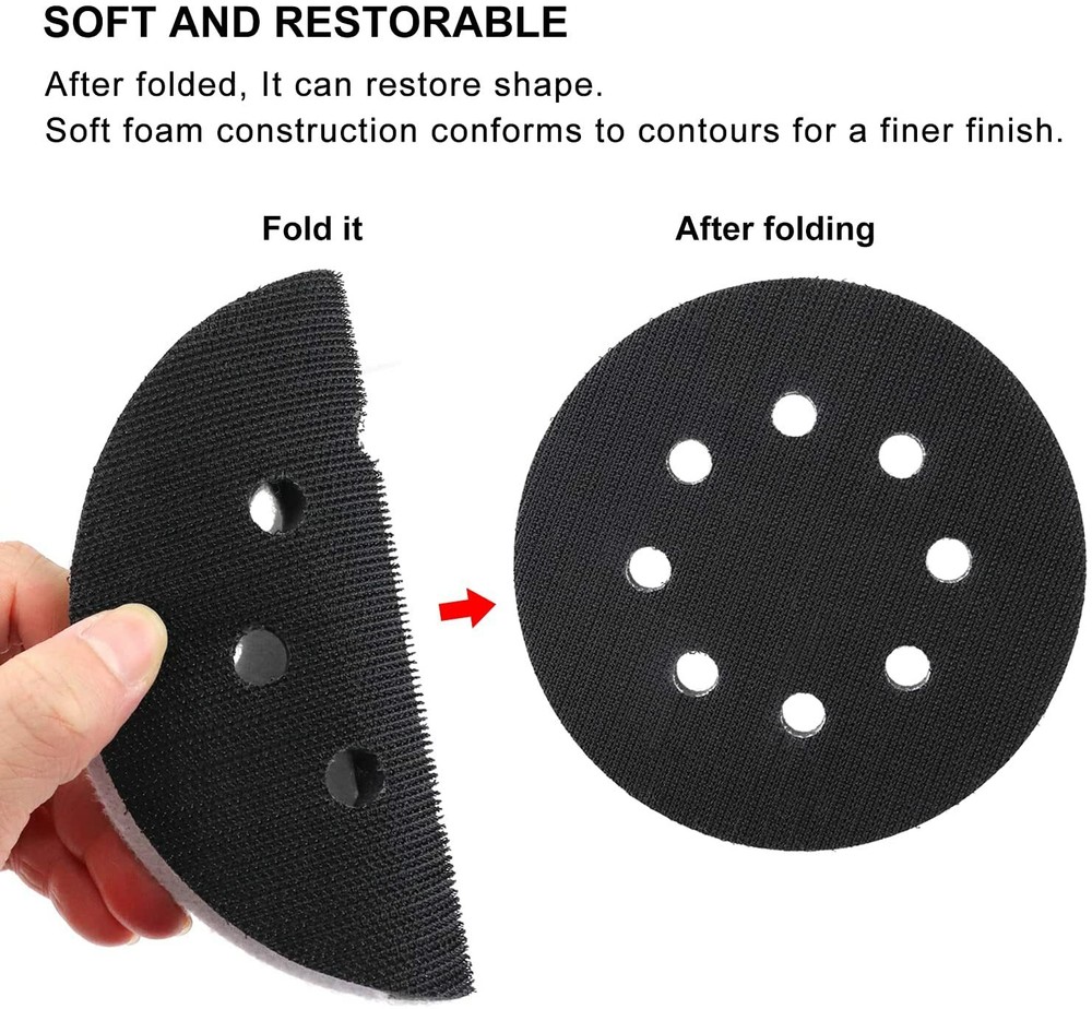 SATC 5 inch Hook Loop Soft Foam Interface 8Holes Sanding Disc Buffer Backing Pad