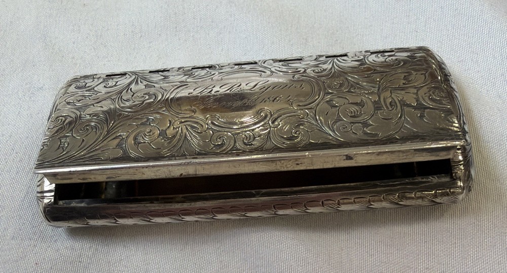 ANTIQUE STERLING SILVER TABLE SNUFF BOX by NATHANIEL MILLS, BIRMINGHAM, 1864