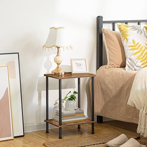 End Table, Small Side Table, Nightstand with 2-Layer 1 Rustic Brown + Black