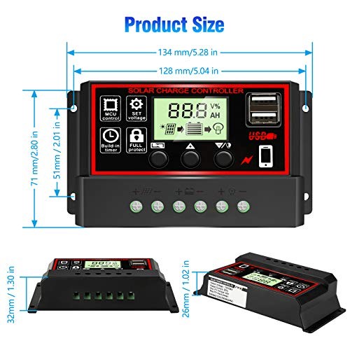 [Upgraded] 30A Solar Charge Controller, Black Solar Panel 30A PWM-Black&Red