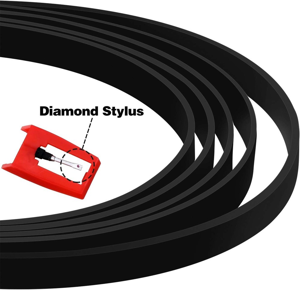 5 Pieces Turntable Belt with 5 Record Player Needle, Replacement Black