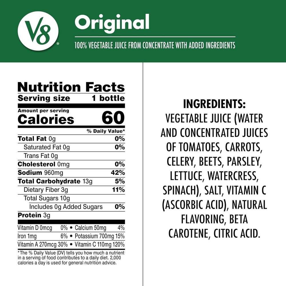 V8 Original 100% Vegetable Juice, 12 fl oz Bottle (12 Pack)