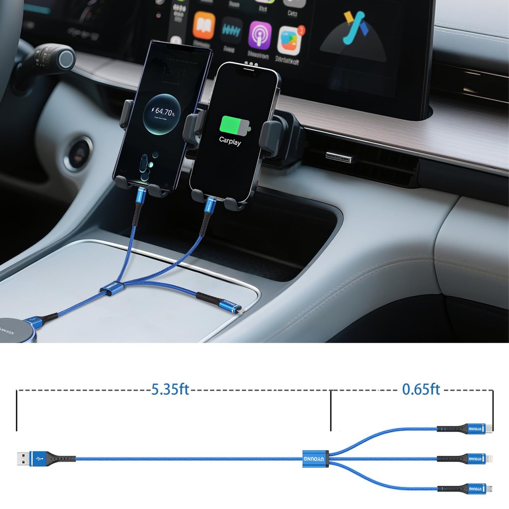 Multi Charging Cable 2Pack 6FT, 3 in 1 Charger Braided Blue