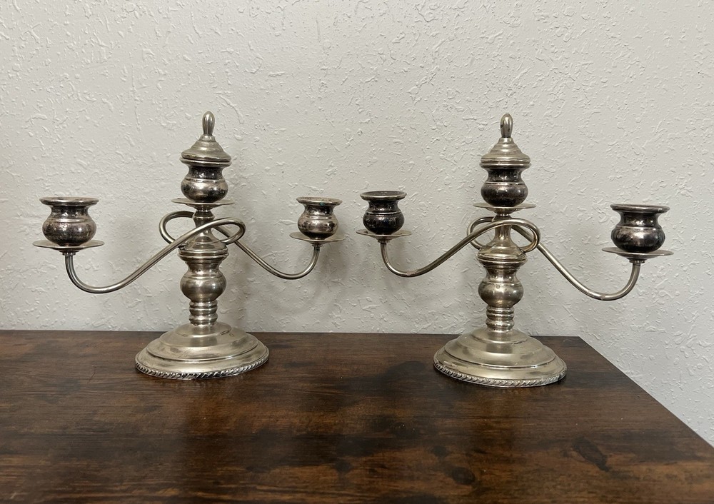 Pair Nickel Silver Moveable Twisted Arms Candelabra