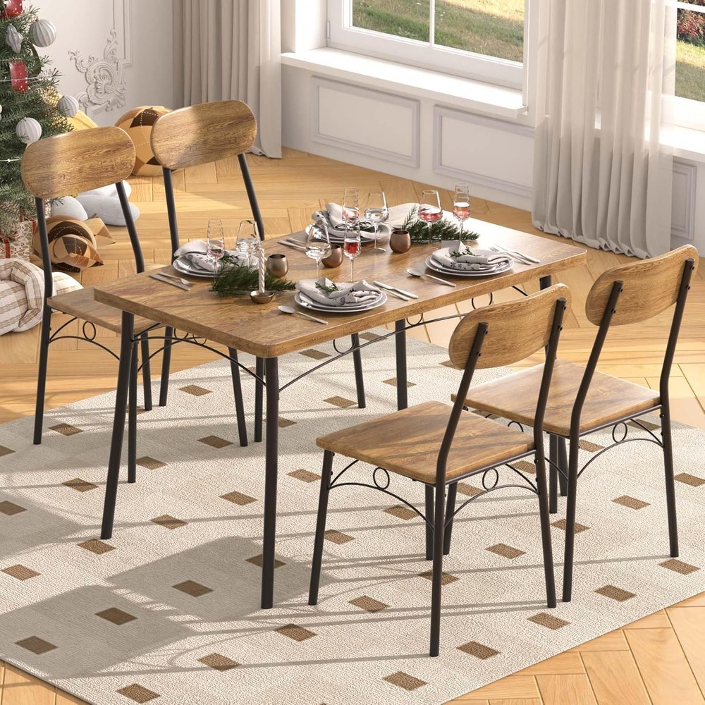 Kitchen Table and Chairs for 4, 5 Piece Dining Table Set with 4 Chairs fo