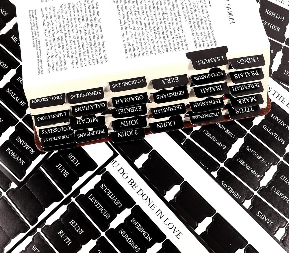 Black Bible Tabs for Men Paper Index Tabs for Scripture Study & Chapter