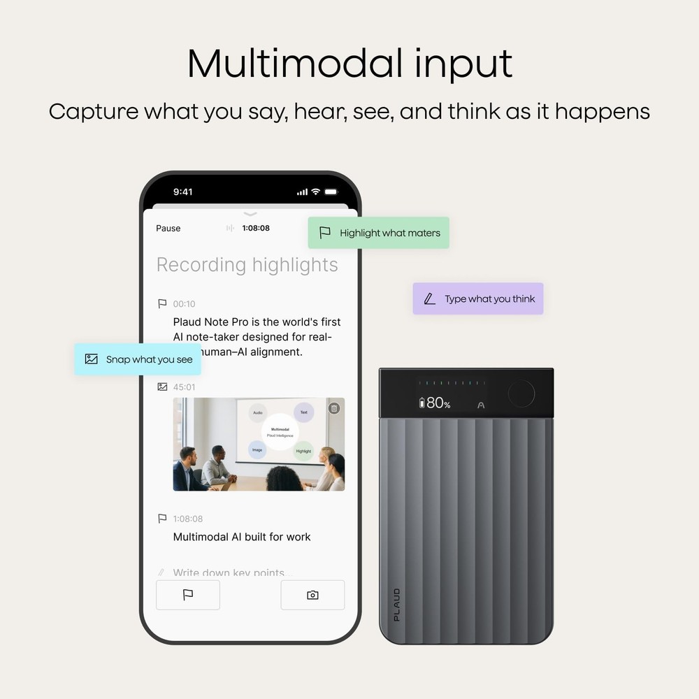 Plaud Note Pro AI Voice Recorder, Transcribe & Summarize with AI, App Black