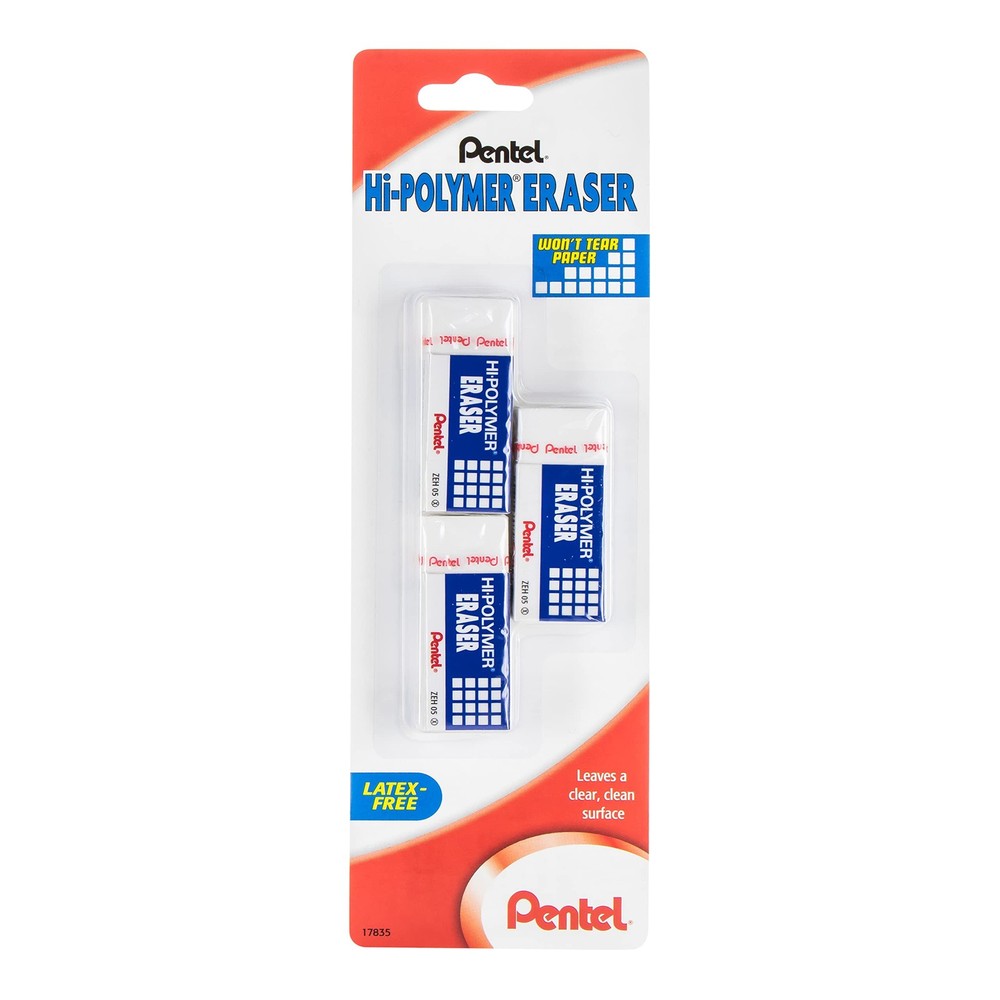 Pentel Hi-Polymer Block Eraser, Small, 3 Pack (ZEH05BP2F)