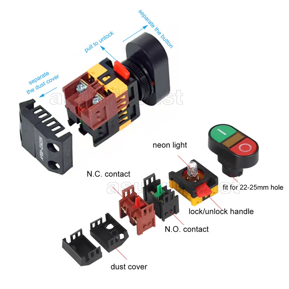 22mm - 25mm Red Green Momentary Power Start Push Button Switch Indicator Light