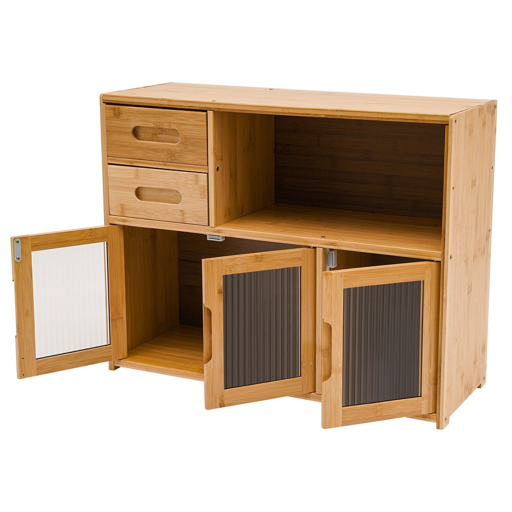 Kitchen Pantry Sideboard Bamboo Storage Cabinet Buffet Pantry with Doors &Drawer