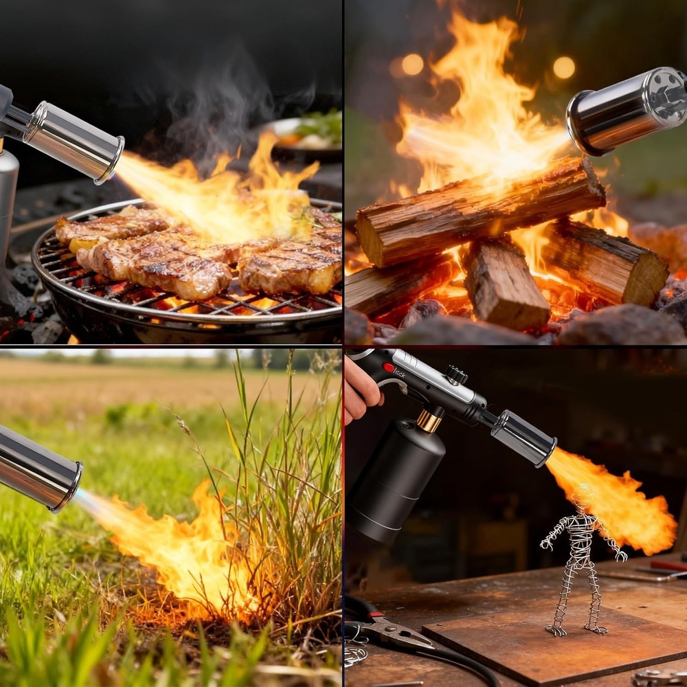 Powerful Propane Torch，Flame Thrower Gun With One-Touch Max Fire, Kitchen Coo...