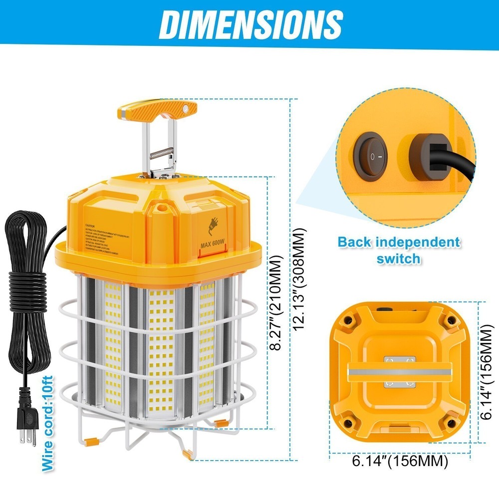 100W Linkable Construction Job Site Hanging Temporary Work Lights ON/Off Switch