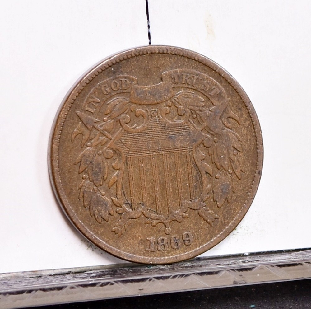 1869 Two Cent Piece - Fine Details, Reverse Graffiti (#57187-L)
