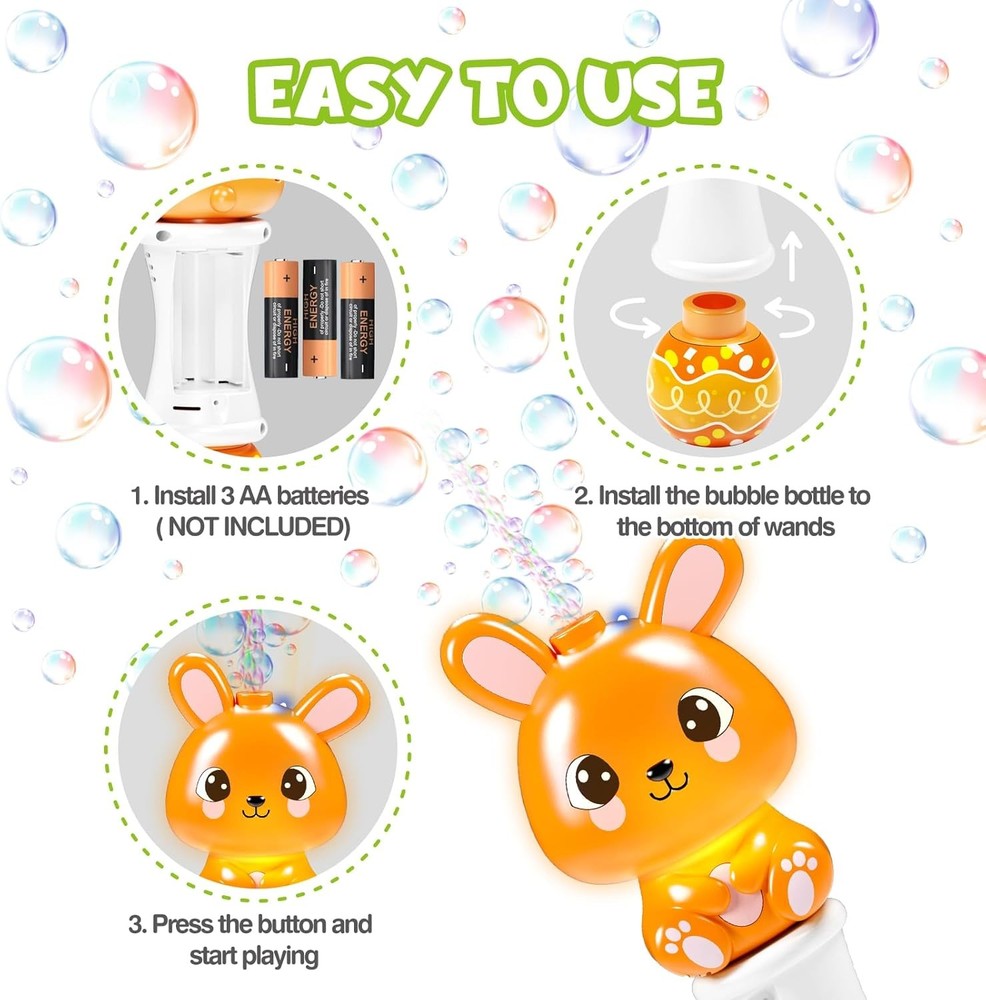 2 Pack Bubble Wands for Kids, Automatic Bubble Blower Machine with Light for Kid