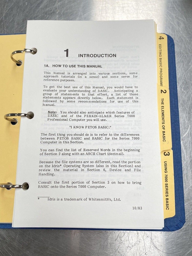 Perkin Elmer PE Basic Series 7000 Professional Computer - Manual / Users Guide