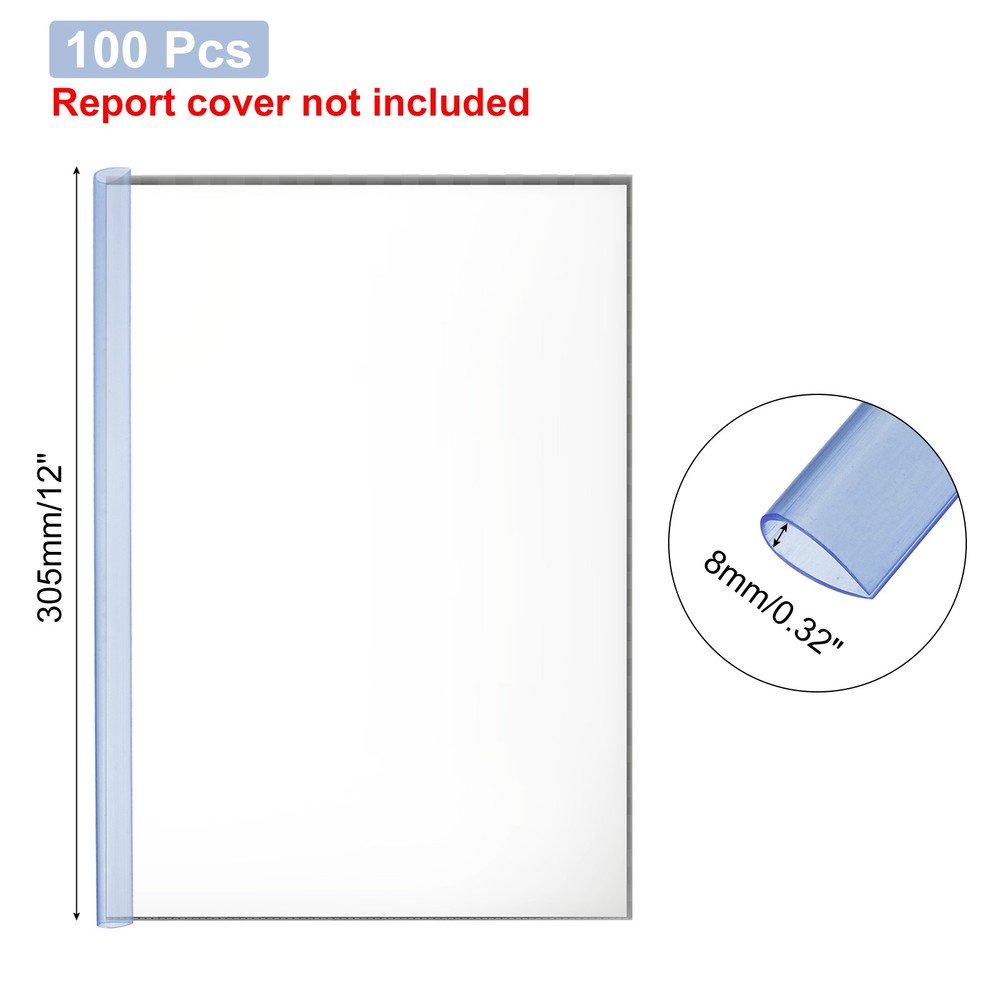 100Pcs Binding Bars, 8mm Binding Bars 50 Sheets Capacity, Clear Blue