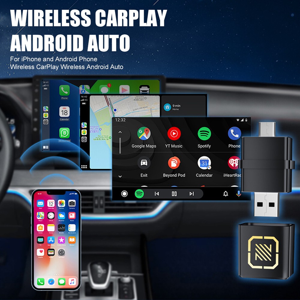 2in1 Mini Carplay Wireless Adapter USB Bluetooth Dongle for iPhone Android Auto