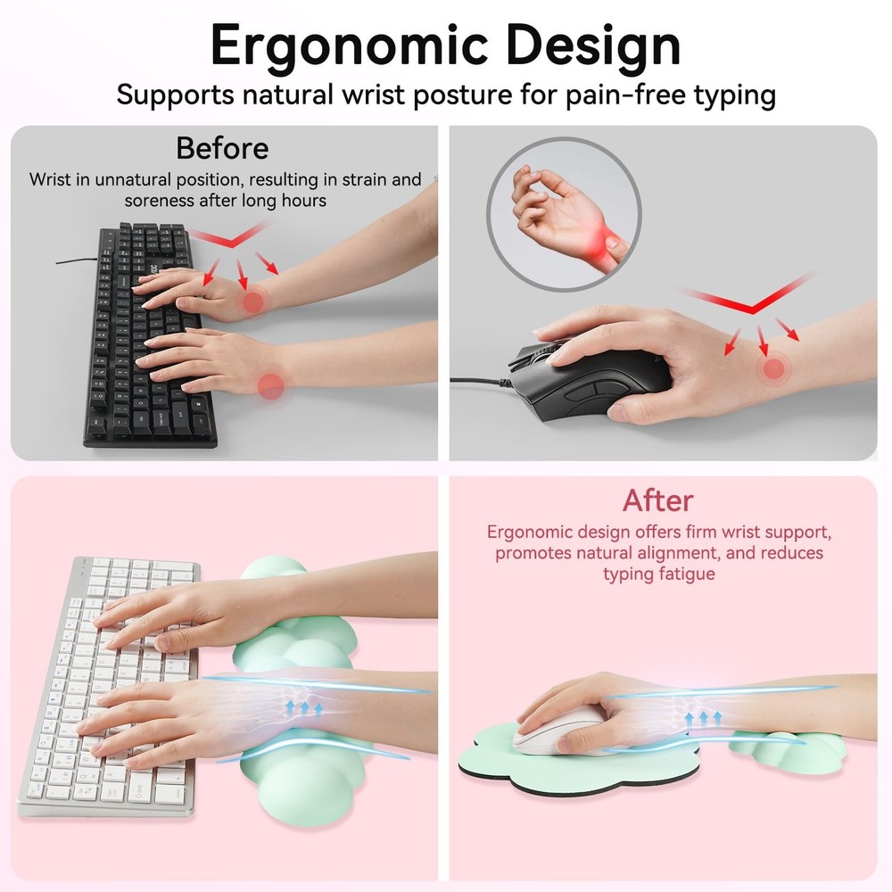 Sushret Cloud Wrist Rest for Computer Keyboard, 4-in-1 Memory Foam Leather Cloud