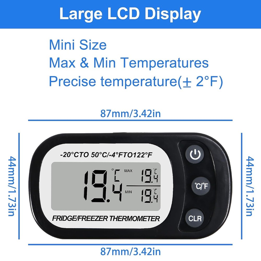 2Pcs Refrigerator Thermometer Digital Freezer Room Black-2PCS