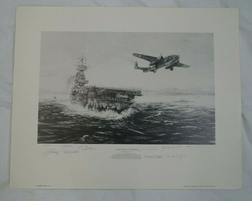 WW2 US USN Navy Avenging Strike Doolittle Raid Robert Bailey Signed Print