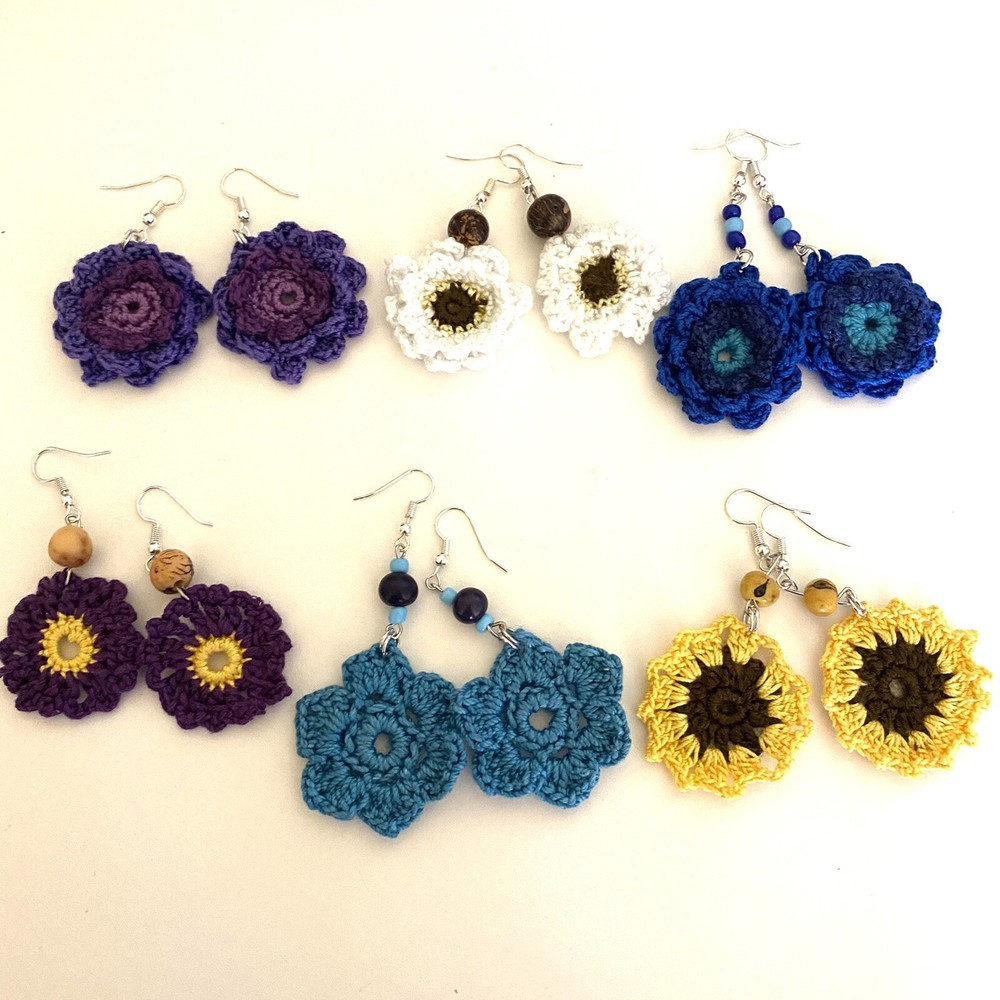 Crochet Flower Earrings, Boho Style Earrings
