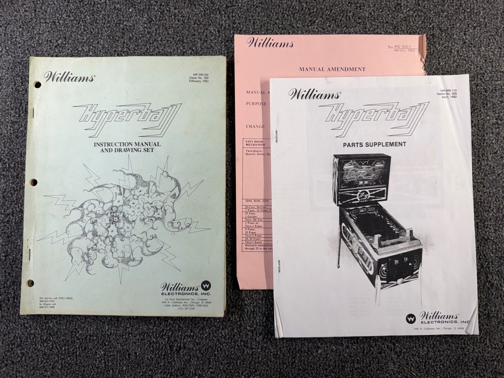 Williams Hyperball Pinball Machine Game Manual Schematics ORIGINAL
