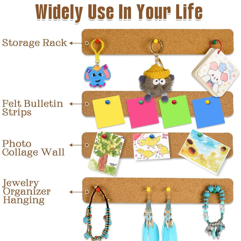 6 Pack Corkboard Strips for Walls Self Adhesive Thick Cork Board Strips Peel ...