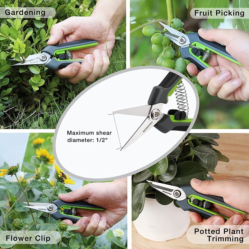 WORKPRO 2 Packs Pruning Shears 6.5" Gardening Scissors Snips Clippers Pruner Set