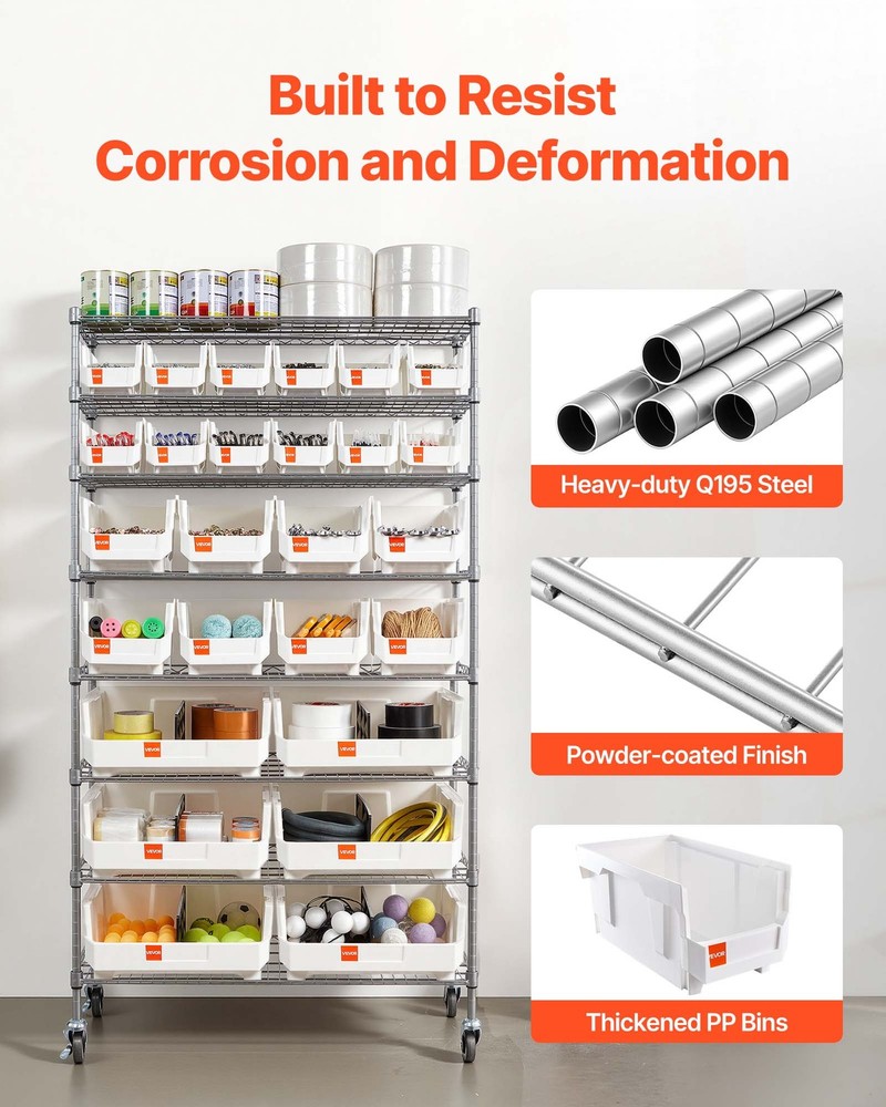 VEVOR Rolling Bin Storage Rack 8-Tier Bin Rack Storage System with 26 Bins