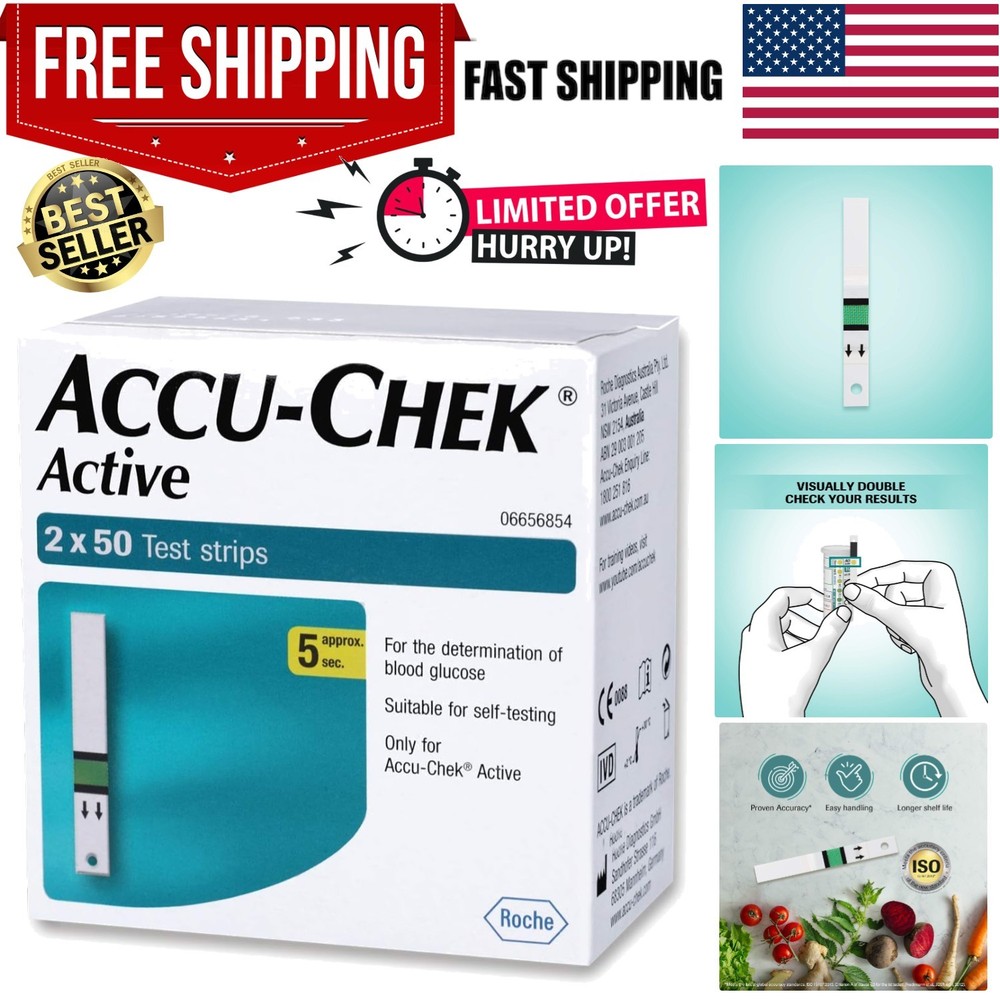 100 Multicolor Glucose  Strips for Active Meters - Fast Results, Code-Free