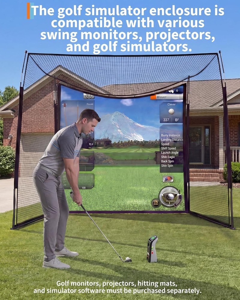 Golf Simulator Cage Net 10x8x5.7ft with Impact Screen, Enclosed Practice Net Set