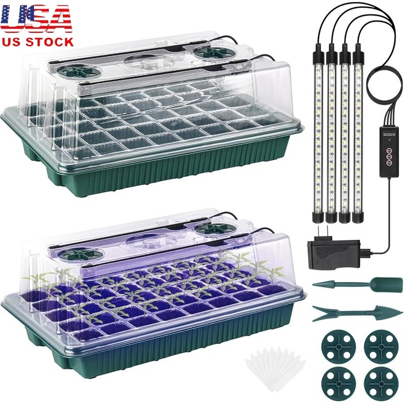 40 Cell Seedling Starter Tray W/ Adjustable Plant Lights Humidity Control 2 Pack