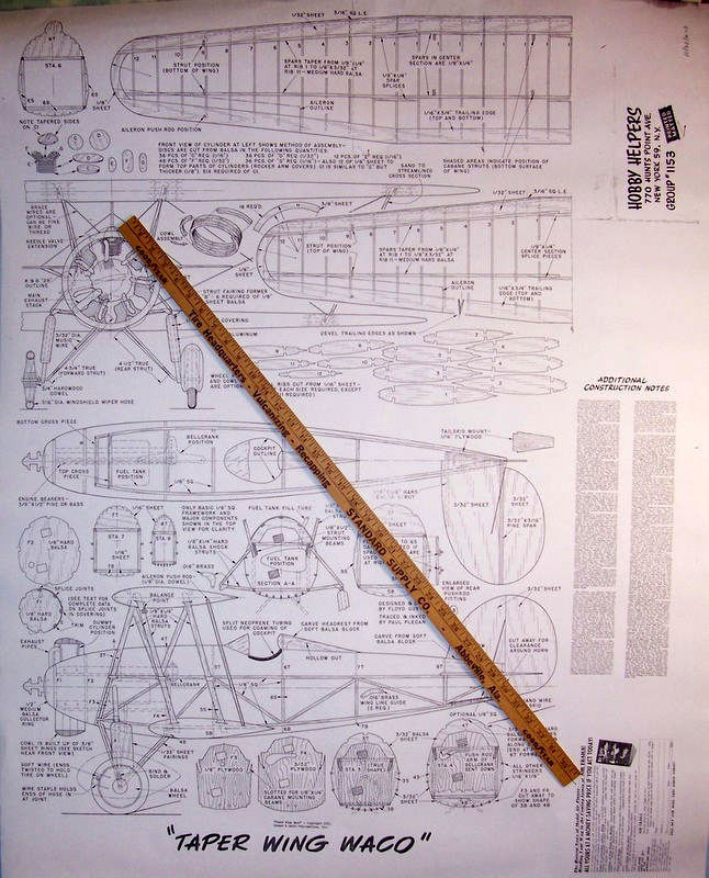 Air Trails TAPER WING WACO PLAN & CONSTRUCTION ARTICLE for37" UC Model Airplane
