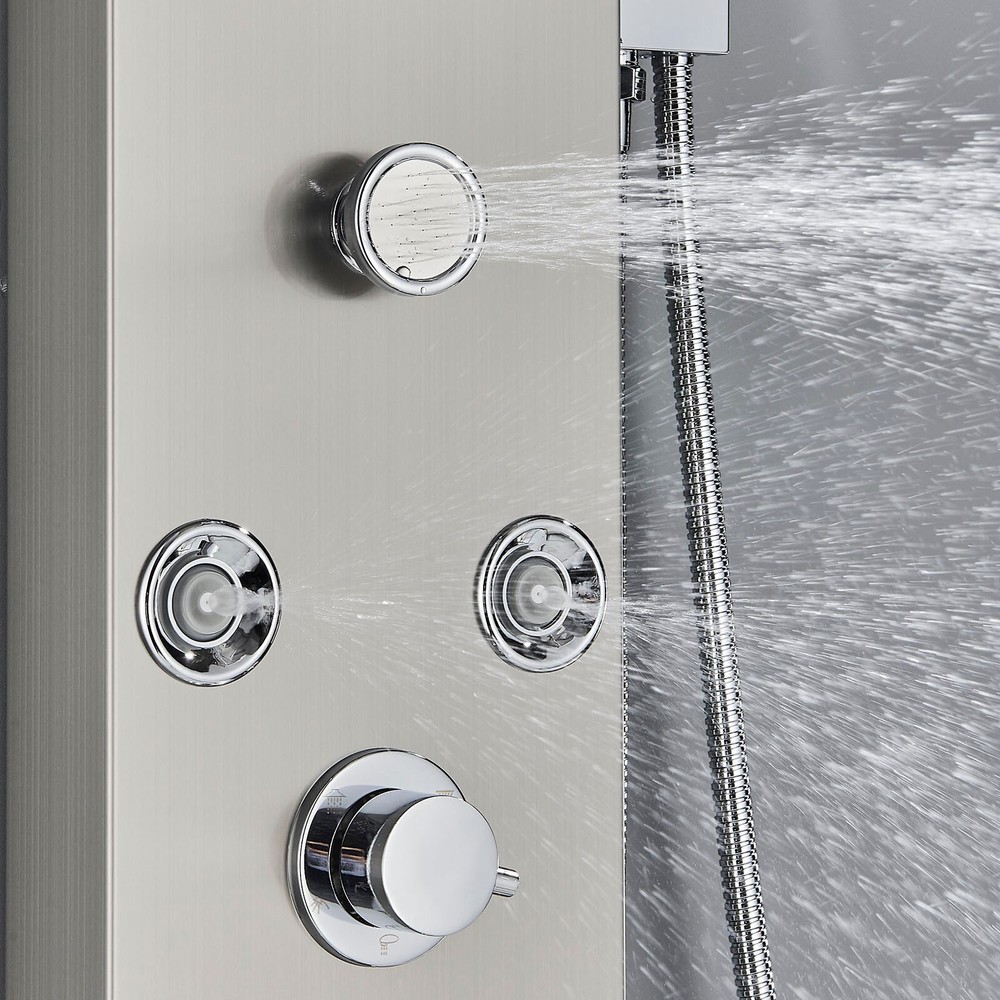 Rain&Waterfall LED Light Shower Panel Tower System Massage Jet Brushed Nickel