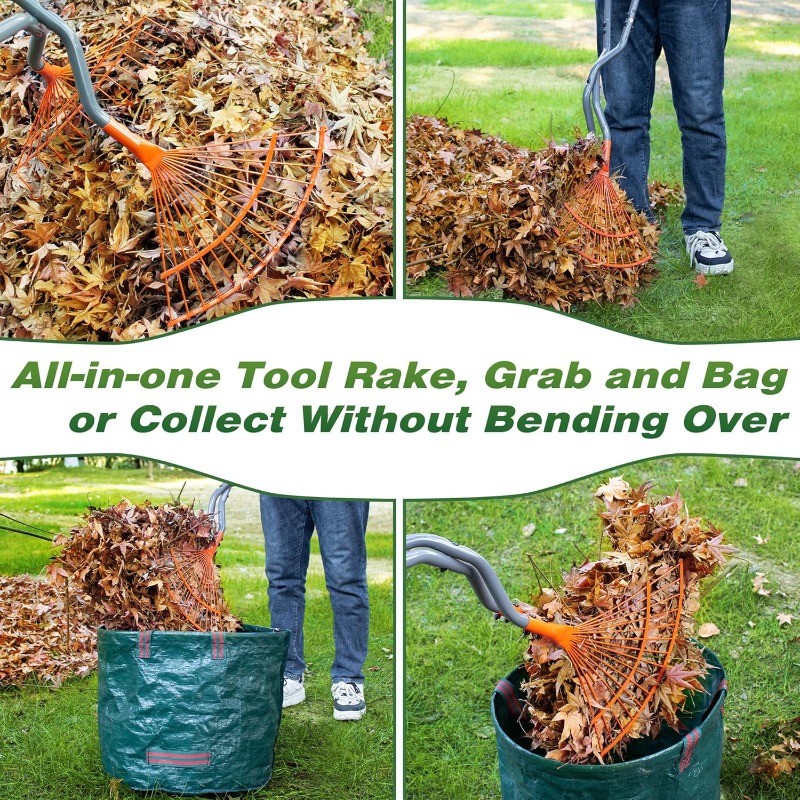 Walensee Leaf Rake Heavy Duty Steel Handle Leaf Grabber Scooper
