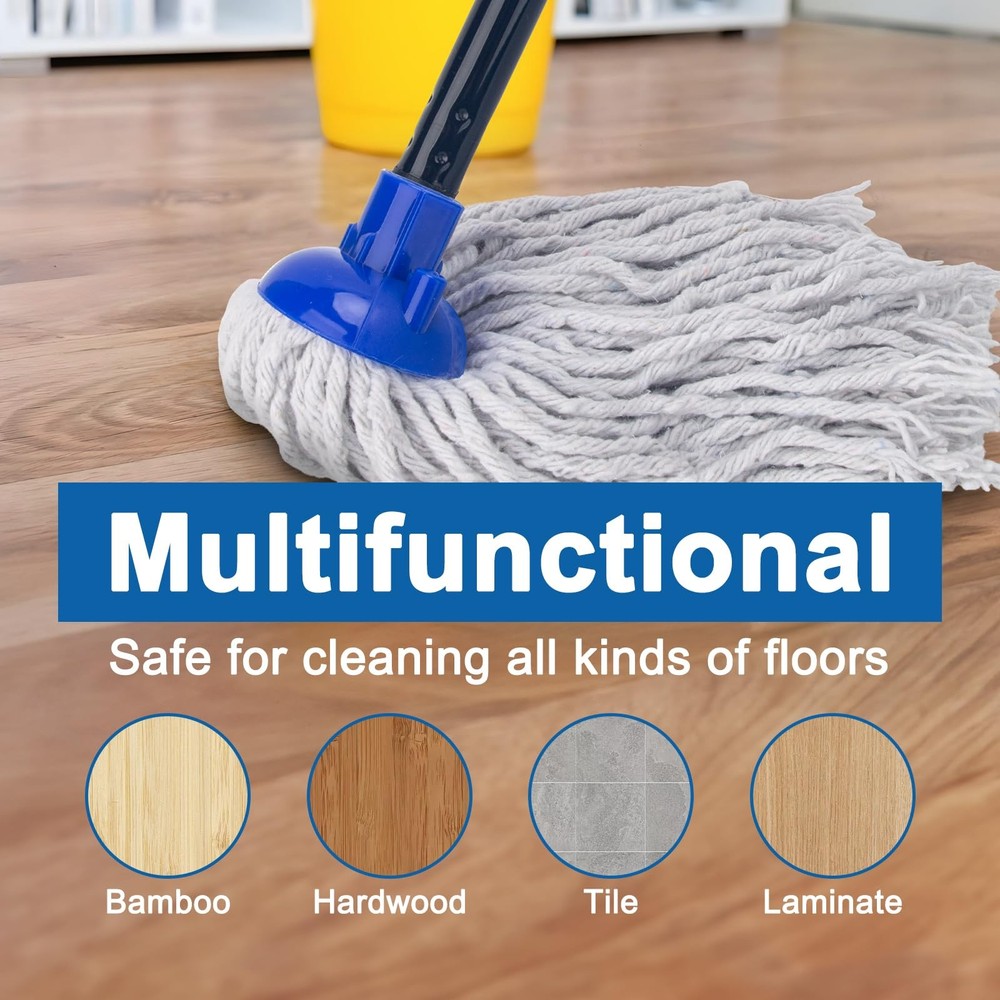 Mop for Floor Cleaning,2 Pcs Cotton String Wet Mops Replacement Head Refill C...