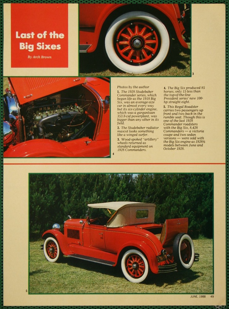 Studebaker 1928 Commander Design Features Specs Vintage Pictorial Article 1988