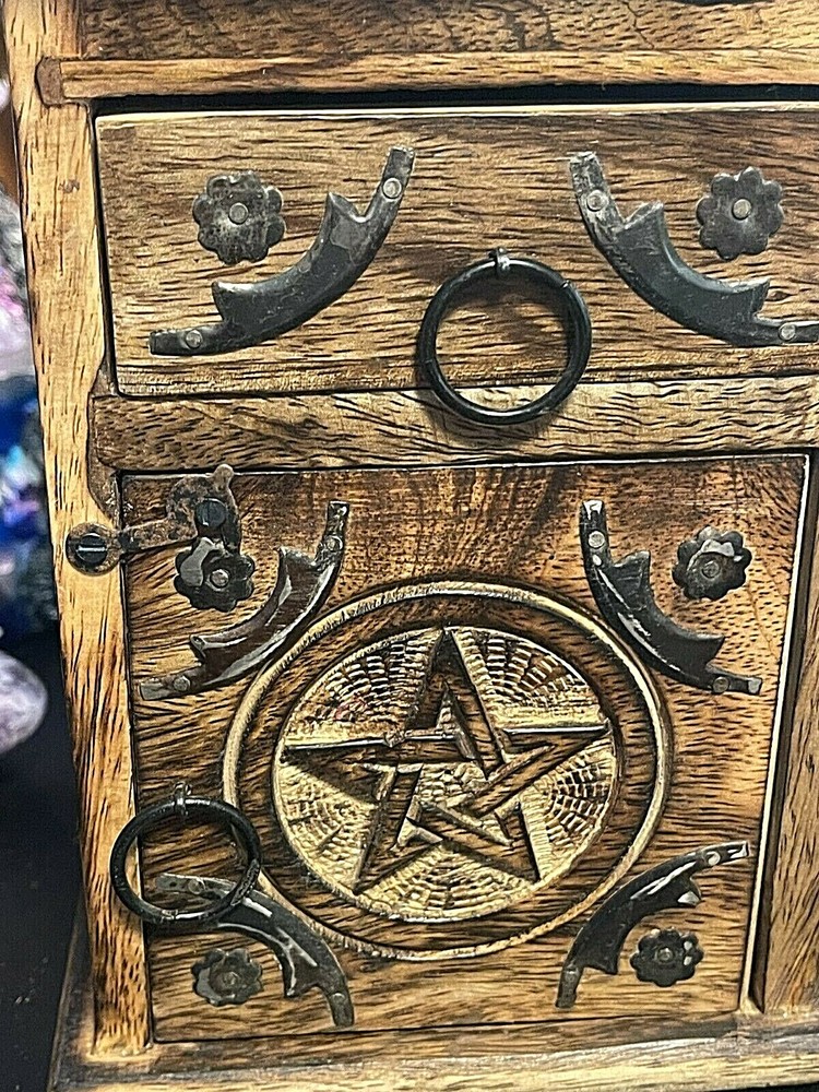 PENTACLE Timber & Metal Wicca Mini Herb Tarot Cupboard Statement Altar Piece