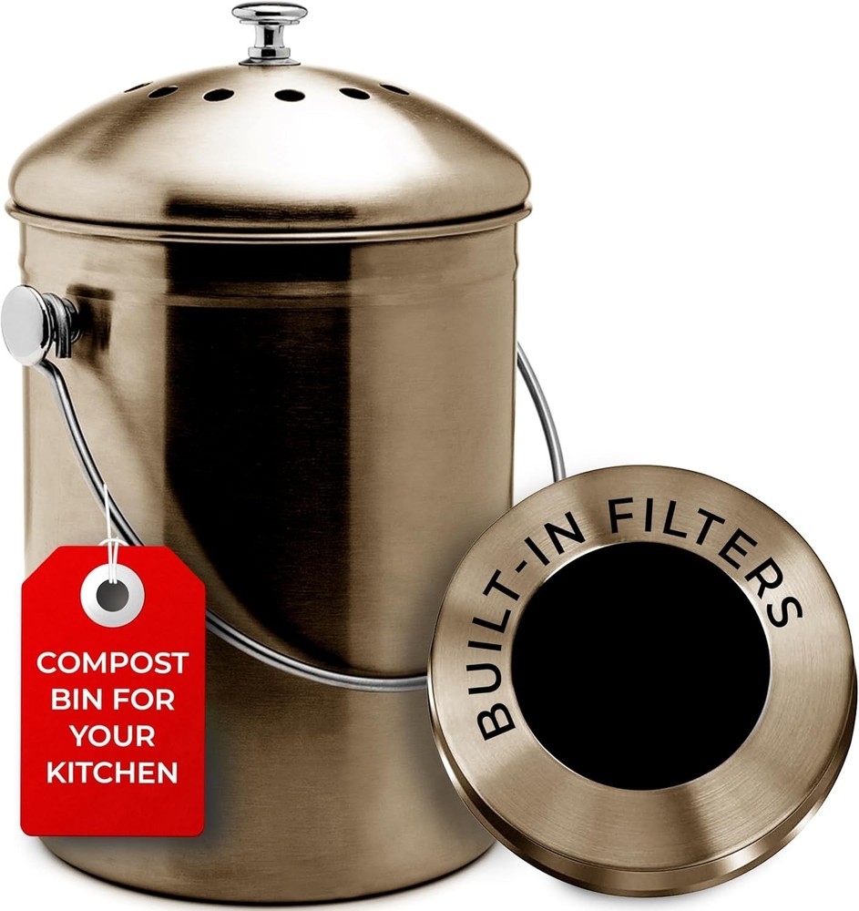 Countertop Compost Bin Kitchen | 1.3 Gallon | Odorless Composting Bin with Ca...