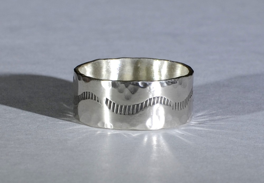 sterling ring with hand stamped pattern