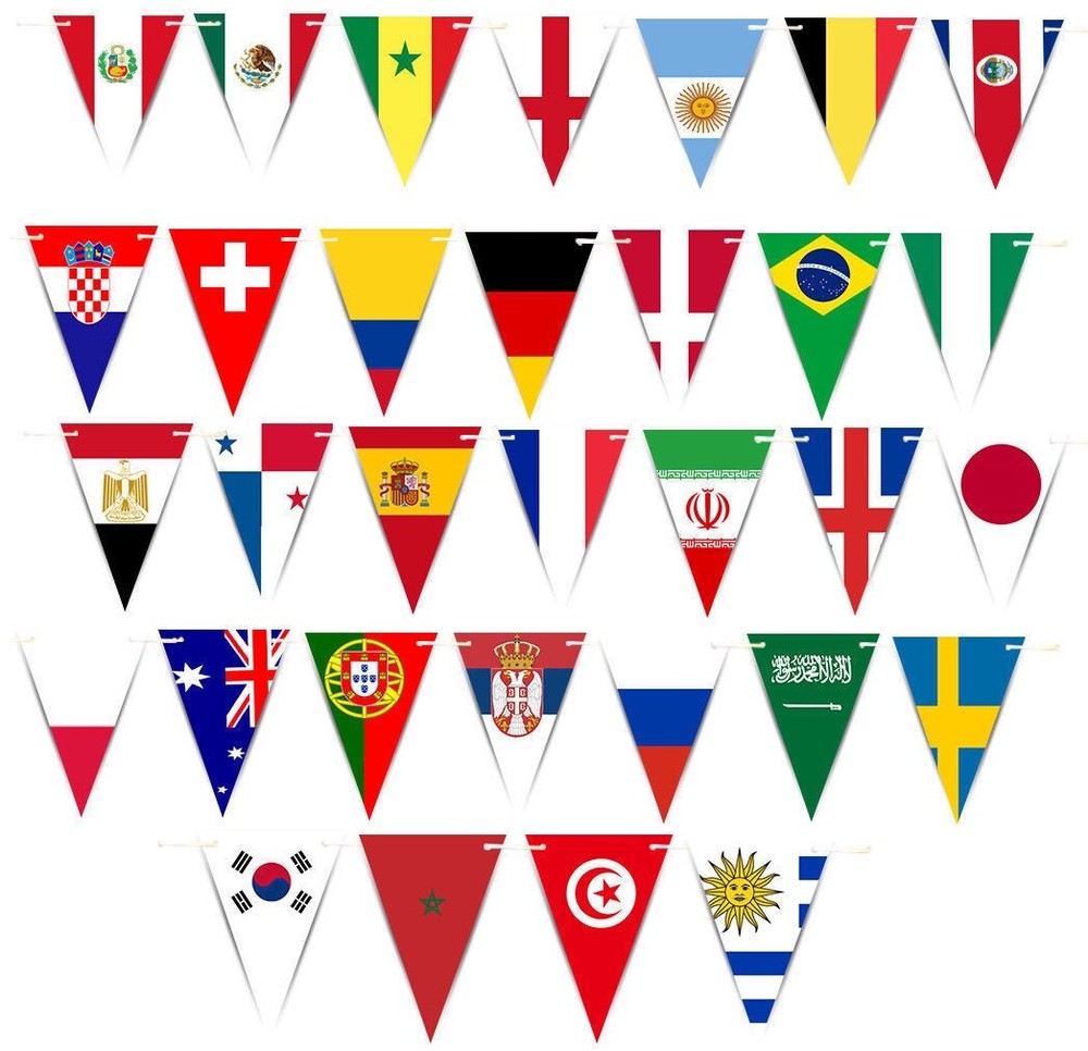 World Flags Triangle Bunting，40FT Fabric Decor with 32 Flags