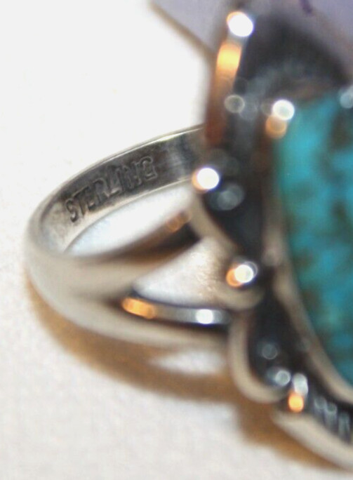 STERLING SILVER GORGEOUS MATRIX TURQUOISE SCROLL RING SIZE 5.75 BELL POST STYLE