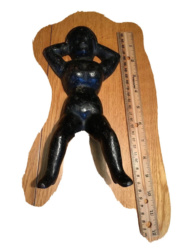 Antique Cast Iron Boot Puller Naked Woman 10”x5” Heavy